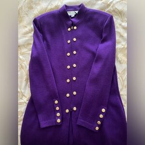 Vintage St. John Shoulder Padded Royal Purple Zip-Up Blazer.